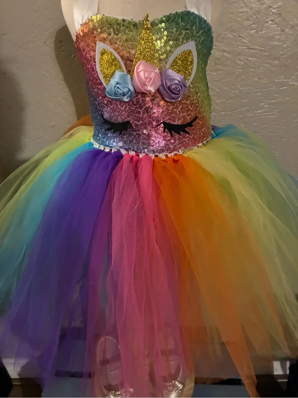 Girls Rainbow Unicorn Tutu Costume Dress - Multicolor